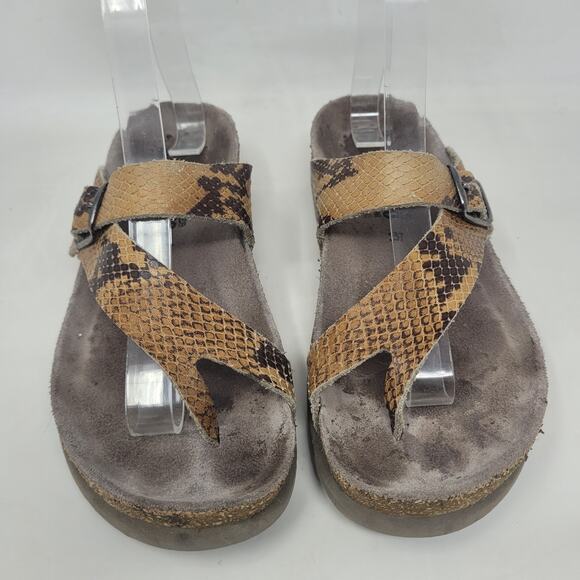 Mephisto Sandals EU37 US7 Helen Tan Snakeskin Print Leather Comfort Slides Thong - Picture 4 of 11